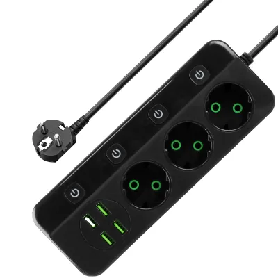 Hot Sale European Standard Extension Board Socket 3 Outlats 4 USB Power Strip With Switch