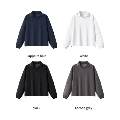 Heavy Weight 320gsm v Neck Boxy Cropped Stand Polo Sweater Digital Print Blend Adjustable Drawstring Removable Cuffs Sweater