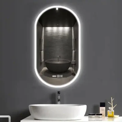 Modern LED Lighted Bathroom Mirror Wall Mounted Vanity Mirror with Touch Switch Aluminum Frame LED Mirror