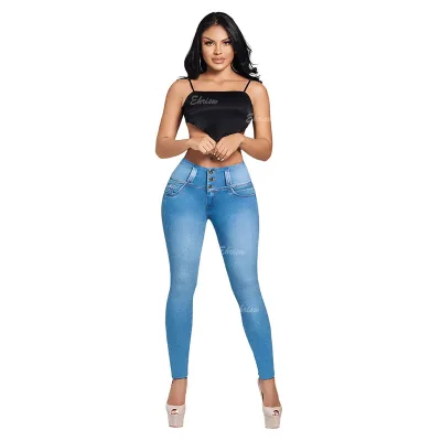 High Waist Double Buttons Tummy Control Stretchy Jeans