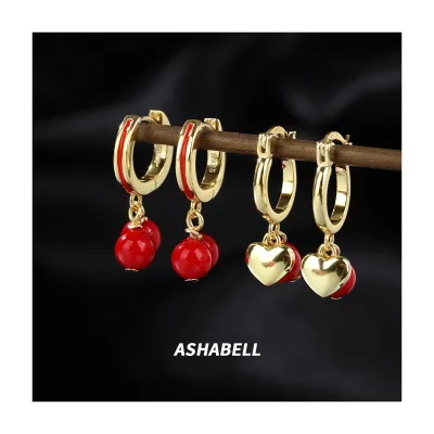 The New S925 Sterling Silver Vintage Delicate Temperament Red Women's Earrings Fashion Small High-grade Sense Earrings