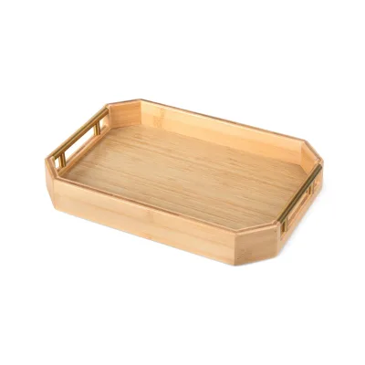 Bamboo Serving Tray with Handles Cosmetic Vanity Serving Trays with Handles Wooden Decorative Serving Platter for Eating