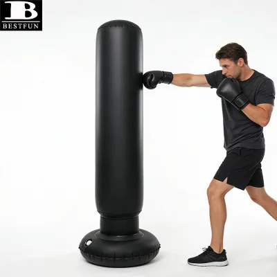 Freestanding Inflatable Punching Bag Durable Black PVC Boxing Target Column for Kids Adults Home Kickboxing Workout