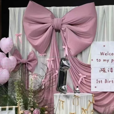 Good Price Pink Bow Fabric Backdrop Background Match Flower Wall Bow Tie for Kids Birthday Party