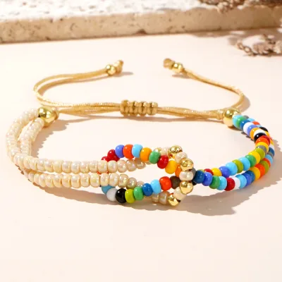 Boho Women's Fashion Neutral Bohemian Bracelet with Red, White and Green Domestic Rice Bead Multi Functional Bracelet