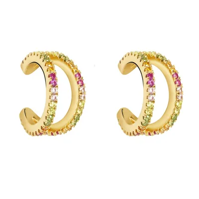 Gemnel Summer rainbow Double bar Cubic Zircon Stack Gold 925 Silver Ear Cuffs Earrings