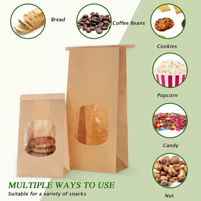 Recyclable Kraft Paper Bags Window for Coffee Bean Storage Food Packaging Custom Logo Option Silk Screen Printing Classic Style