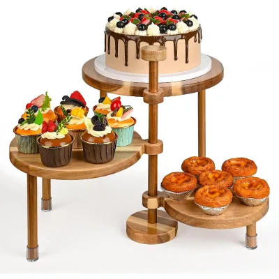 Disposable 3-Tier Round Wood Stand for Cake Tools Displaying Appetizers Platters Desserts Party Decoratives Plates Dishes