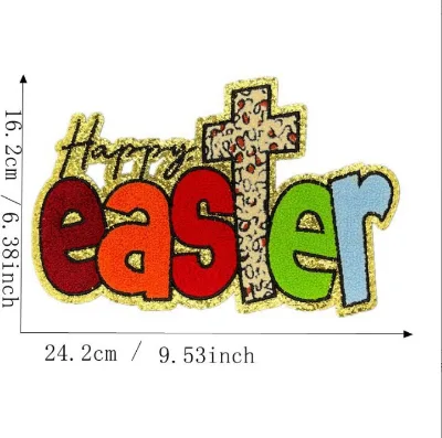 Wholesale Colorful Happy Easter Chenille Patches Garment Accessories Cute Bunny Eggs Sequin Iron on Patches DIY Holiday Patches