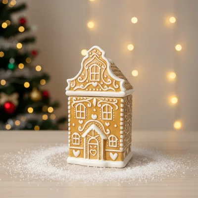 Custom logo Ceramic European-style House-shaped Ceramic Cookie Jar ECO-Friendly for Christmas