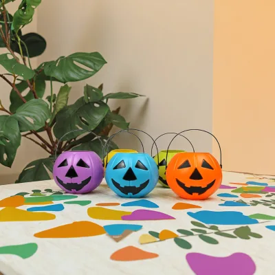 Halloween Pumpkin Buckets for Trick-or-Treat Portable Plastic Tree-Shaped Handles Customized Color Party Accessories Decorations
