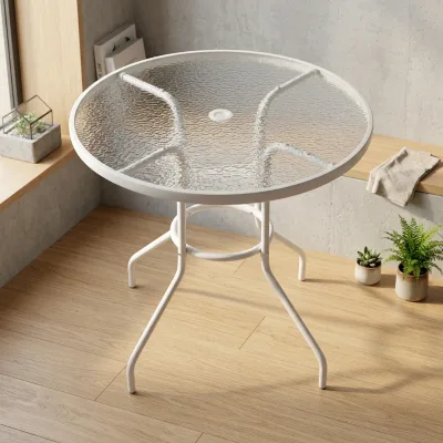 Changsheng Modern Waterproof Diameter 80cm Tempered Water Wave Metal Ripple Pattern Assembled Table for Balcony Outdoor