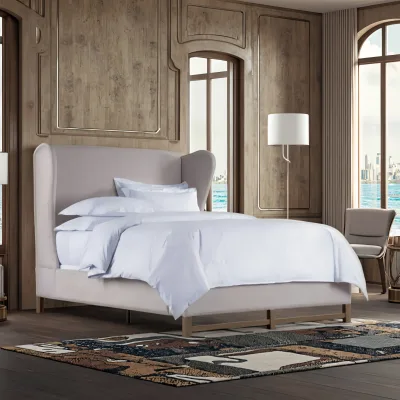 Hot Sale Customized Antique Style Queen Size Solid Oak Bed Frame High Quality Linen Fabric Modern Traditional Design Storage