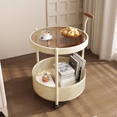 Rotatable Snack Storage Cabinet Living Room Mobile Shelf Kitchen Vegetable Basket Double-Decker Floor-Standing