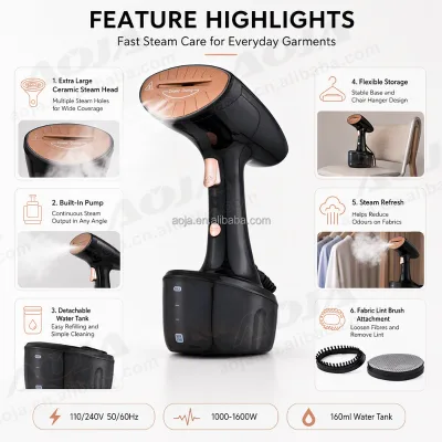 Home Garment Steamer Portable Clothes Steamer With Ceramic Soleplate Detachable Water Tank Built in Pump 20 Minutes Auto Off