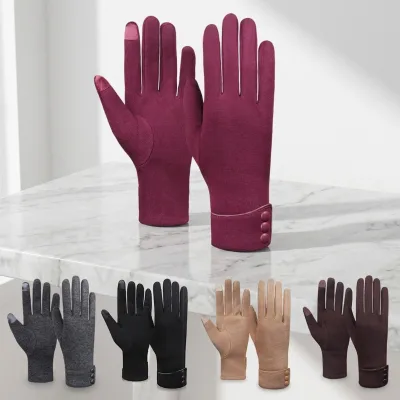 Paihao Moden Water Proof Touchscreen Gloves Button Decor Plain Winter Use Daily Outdoor Cycling Gloves Cotton/Spandex Material