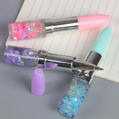 Novelty Creative Internet Celebrity Girlish Lipstick Gel Pen Cute Quicksand Floating Glitter Water Based Signature Pen