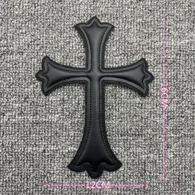 Black Embroidered Sewn PU Leather Labels Badges Washable for Jacket Decoration with Silk Screen Printing