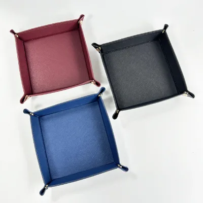 New Stock Pu Saffiano Leather Square Colorful Desk Organizer for Keychain Home Small Accessories Storage Leather Tray