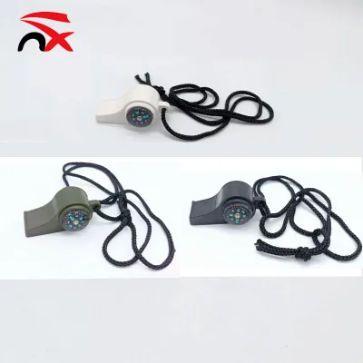 Hn Best Selling Custom Logo 3-in-1 Emergency Whistle Personalized Survival Safety Buckle Whistle With Compass and Thermometer