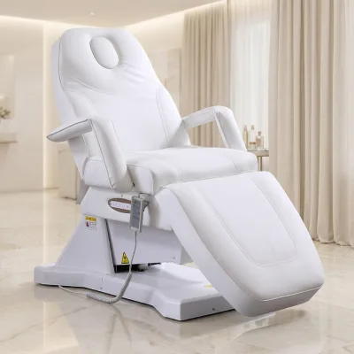 White PU Leather 3 Motors Electric Beauty Massage Chair Adjustable Facial Treatment Bed for Salon Spa Tattoo Clinic
