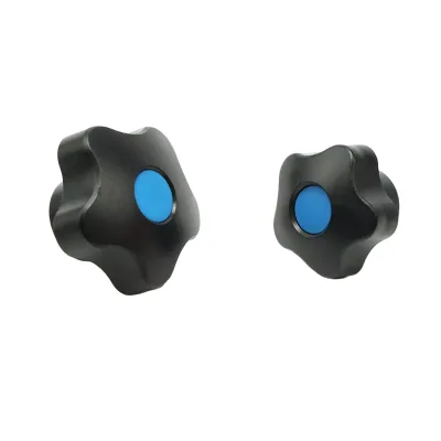 Industrial Star Knob 5 Lobe Plastic Handle Matte Black Female Thread M4-M10 Blue Cap Custom Color for CNC Equipment