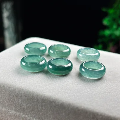 15mm Genuine Blue Jade Rings for Women Natural Chinese Style Jadeite Band Good Luck Ring Jewelry DIY Accessories