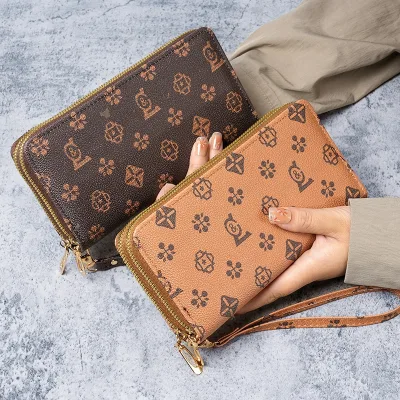Women's 2026 New Long Fashion PU Leather Waterproof Double Layer Zipper Large Capacity Polyester Lining Coin Purse Long Length