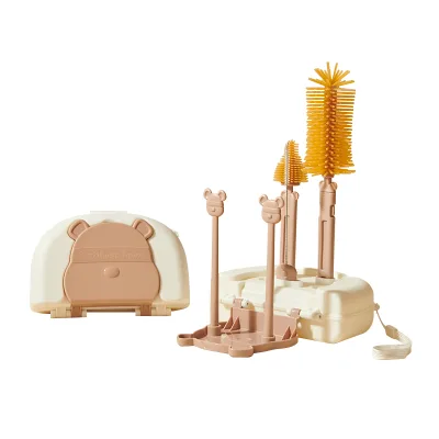 6 in 1 Baby Bottle Cleaner Brush Set with Travel Bottle Drying Racks Drying Tray Detachable Bottle Brush Soap Dispenser
