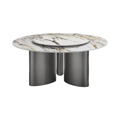 Italian High-End Dining Table Set Light Luxury Modern Simple Contemporary Style Natural Marble Top Stainless Steel Lazy Metal