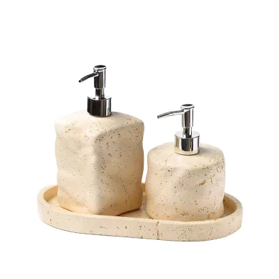 Wabi Sabi Design Travertine Soap Dispenser Pump with Durable Construction for Villa Bathroom