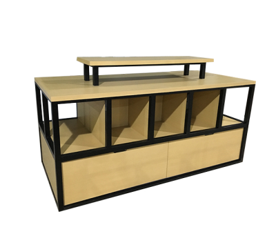 custom centre counter with LED light electronics exhibition counter 3 layer wood metal display counters
