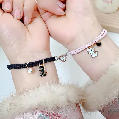 Black White Little Devil Couple Bracelets Pair-Perfect Your Boyfriend Heart-Shaped Magnetic Attraction Bracelet for Love