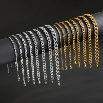 Wholesale Stainless Steel Cuban Link Chain Bracelet Polished Flat Edge Jewelry for Men Women Non Tarnish Streetwear Accessories