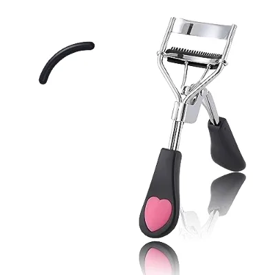 Hot Portable Makeup Lash Curler Carbon Steel Heart Black Handle Eyelash Curler With Mascara Brush