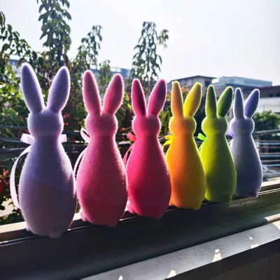 European outdoor garden ornaments cartoon flocking rabbit color simulation velvet effect foam Easter rabbit