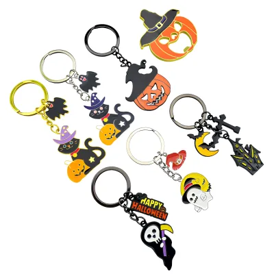 Hot Selling Halloween Metal Keychain Fashion-Style Cartoon Funny Pumpkin and Little Devil Keychains