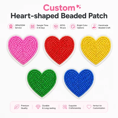 Verified Factory Custom Heart Beaded Patches High Quality Love Applique for Clothing Brand OEM ODM Wholesale Bulk Order