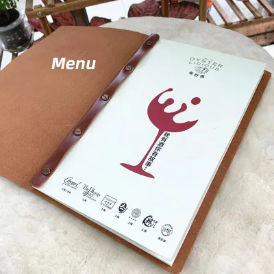 Handmade Hotel Restaurant Menu Brown Soft Leather Vintage Menu Book Food and Wine Menu Holder
