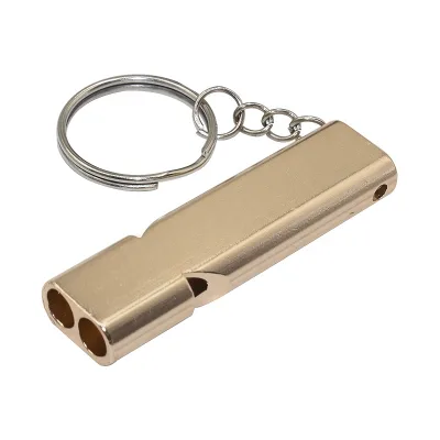 Dual Tube High Frequency Survival Emergency Whistle Aluminum Alloy Metal Whistle with Keychain