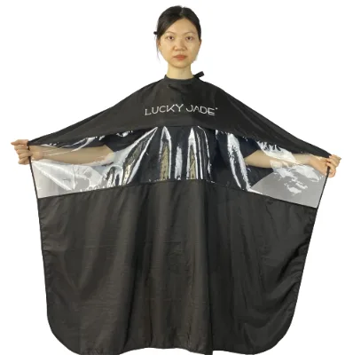 Transparent Clear EVA Pink Nylon Hair Dye Barber Cape With Window