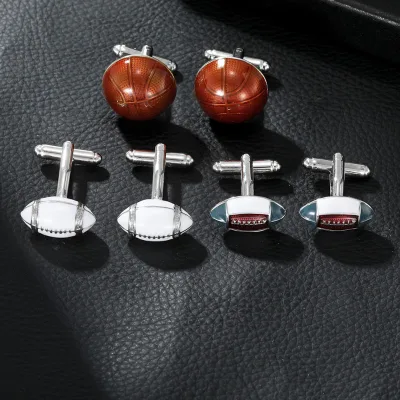 Men's Sports-Style Copper Cufflinks Fashionable Basketball Rugby Shaped Accessories for Suits and Shirts for Gifts