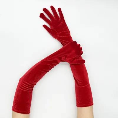 Hot Sale High Quality Winter Long Solid Thick Velvet Gloves Ladies Stage Etiquette Party Gloves Suitable for Christmas Shows