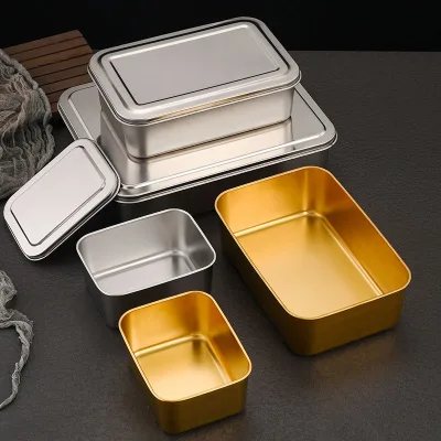 Stainless Steel Flat Bottom Storage Tray with Lid Square Food Plate Cake Bread Pastry Baking Pan Dish Bakeware Kitchen Tools