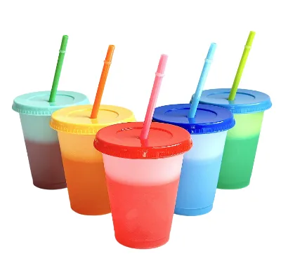 Hot Selling Color Changing Stadium Cups Pink Plastic Stadium Cups With Lids and Straws