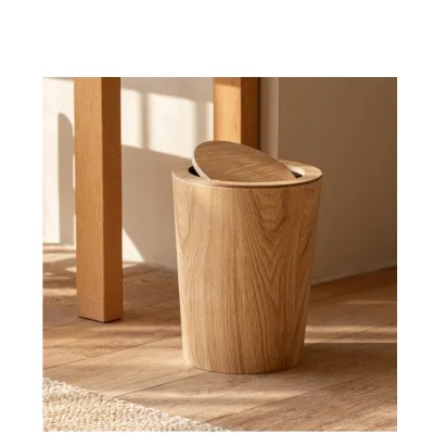 Solid Wood Cone Trash Can Furniture Black Walnut Household Living Room Business Use Garbage Bin Natural Wood Trash Can