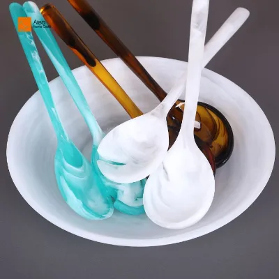 Modern Design Customized Salad Server Spoon Durable Reusable Resin Tableware Mirror Factory Price White Aqua Swirl for Party