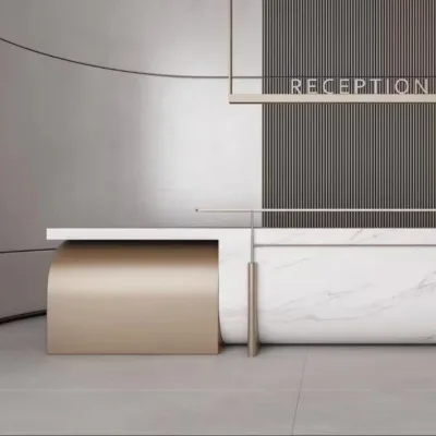 3D Car Paint Combined with Stainless Steel High-Gloss Light-Luxury Modern Reception Desk Design Multifunctional Materials