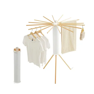 Portable Foldable Wooden Tripod Clothes Drying Rack Space-Saving Laundry Rack for Bedroom Balcony Household Garment Rack Dryin