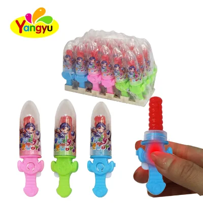 Hot Selling Sword Shape Handle Rotating Toy Lollipop Hand Candy with Fruity Flavor Hard Lighting Toy